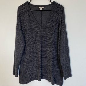 V-neck Top Long Sleeve Blouse Plus Size Women Gray Oversized Draped Shirt 1X Tee